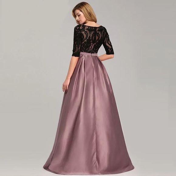 Black Lace top w/ Mauve Satin A-line dress (Sz 6) - Picture 3 of 6